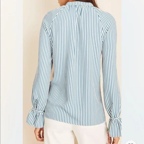 Ann Taylor petite striped shirred button down shirt size small petite - Picture 2 of 9